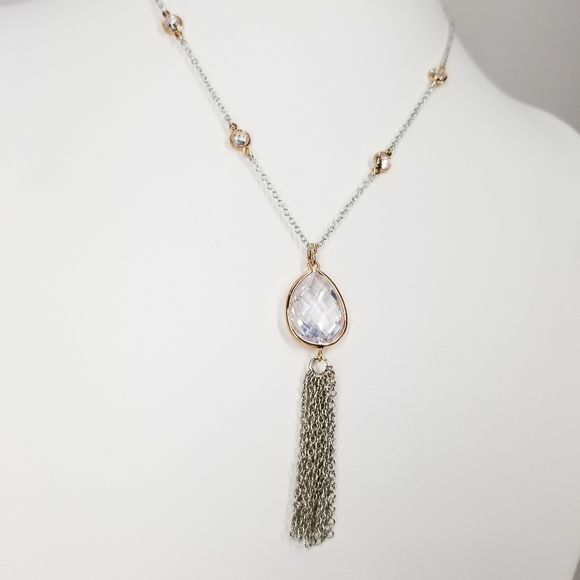 Two Tones Pear CZ by the yard Tassel Necklace - Picture 8 of 8